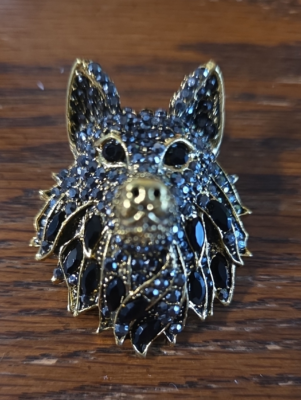 Shades Of Grey & Black Crystal Wolf Pin, Brooch